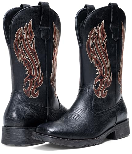 Image of Jousen Cowboy Boots for Men Embroidery Men's Western Boots Retro Square Toe Mens Boot Botas Vaqueras Para Hombre