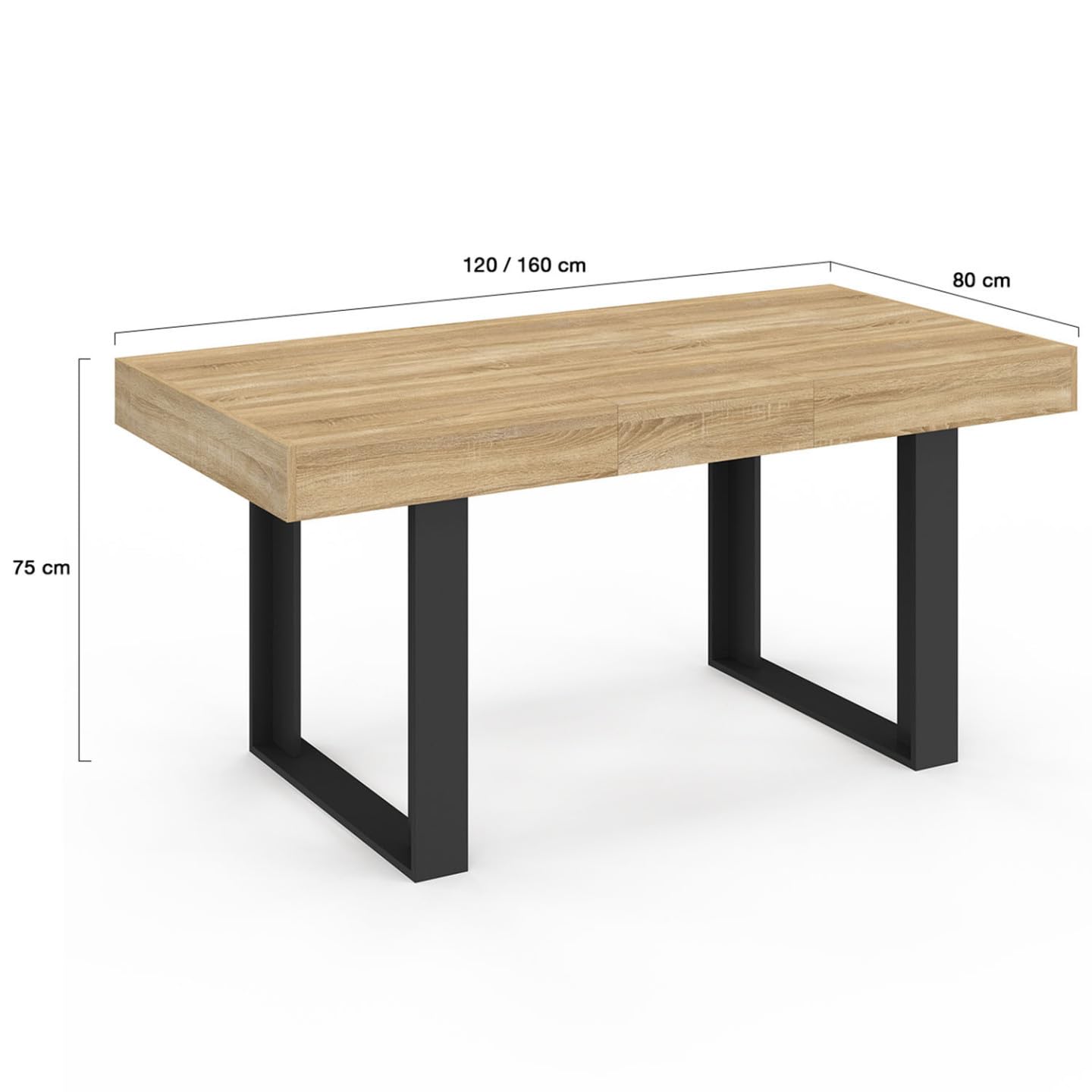 IDMarket - Mesa de comedor rectangular extensible PHOENIX 4-6 personas, madera y negro 120-160 cm