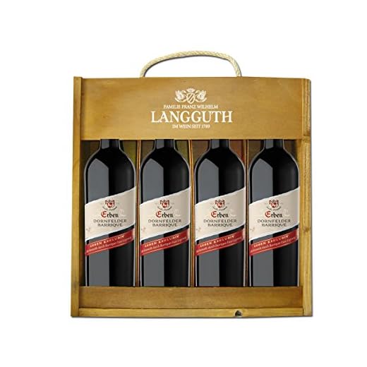 Erben Dornfelder Barrique Holzkiste Trocken (4 x 0.75 l) Weingeschenk aus Deutschland - Rotwein Qualitätswein Pfalz