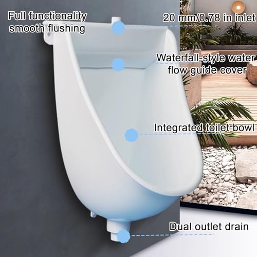 Orinal para hombres comercial, de plástico, montado en pared, sin agua, con manguera y válvula de descarga, para baños públicos, garajes y pequeños baños al aire libre (negro) miniatura 6