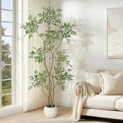 GarveeHome Artificial Plants Indoor,6 ft Tall Faux Floor Plant in Pot, Nandina Artificial Tree with...