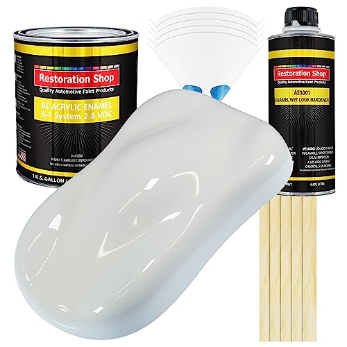 Restoration Shop - Cameo White Acrylic Enamel Auto Paint - Complete Gallon Paint Kit - Professional Single Stage High Gloss Automotive, Car, Truck, Equipment Coating, 8:1 Mix Ratio, 2.8 VOC