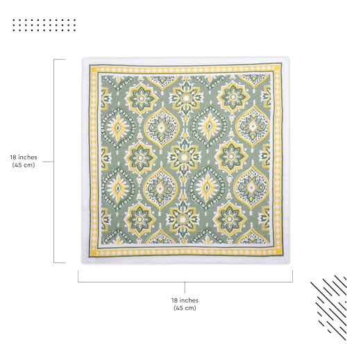 Image of Encasa XO Dining Table Napkins Set of 6 | Sage-03 Block Printed Cotton Canvas Cloth Napkin - 45x45 cm | Jaipur Sanganeri Hand Print
