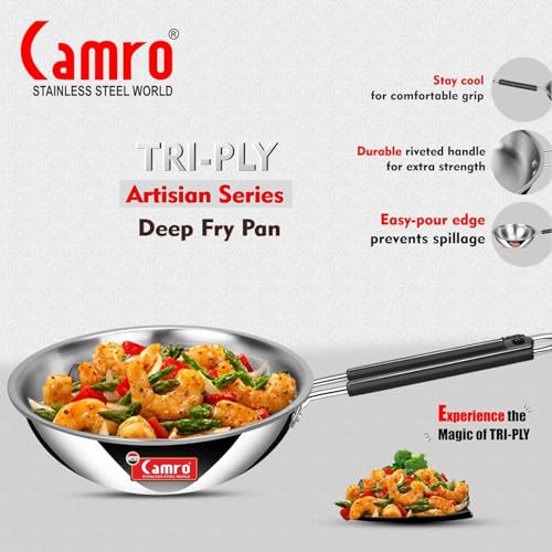 Image of Camro Triply Artisian Deep Fry Pan (10 No, 0.8 Liters) | Sauce Chai Pan | Tea Pan MilkPan Saucier Cooking Pot for Boil Warm | Induction Friendly | Dishwasher Safe