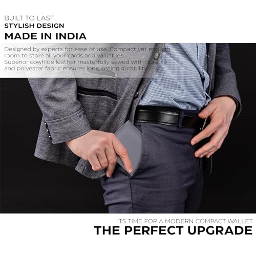 Image of Real Leather Mens Trifold Wallet RFID Blocking Slim Minimalist Front Pocket - Thin & Stylish with ID Window in Gift Box, Nappa Grey, Trifold