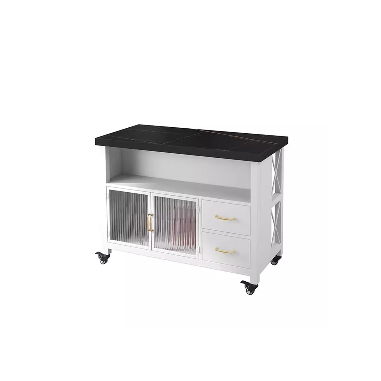 Fzl02068lm One Color Serving Trolleys Kitchen Island Table Movable Bar Counter Cooking Open Sideboard Cabinet With Drawers Organization