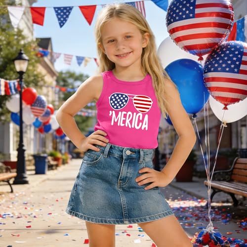 Image of CAZYCHILD Girls American Flag Tank Tops Boys 4th of July Shirts USA Summer Sleeveless Tee Independence Day Outfit 5-14y