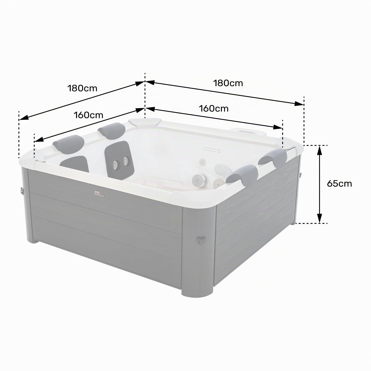 Spa Rigide connecté Oslo Aero Plus 6 Places 180x180 cm Gris Effet Bois – Hydromassages, 4 Coussins + bâche Inclus, pilotable par Application MSPA