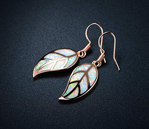 Barzel 18K White Gold/Rose Gold Plated Created White or Green Opal Leaf Drop Dangling Earrings4