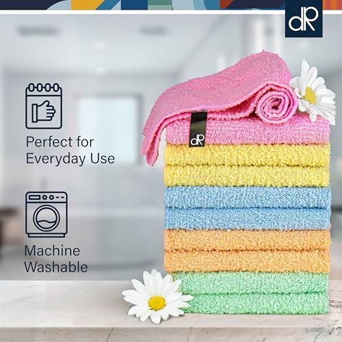 Image of DecorRack 30 Pack 100% Cotton Wash Cloth, Luxurious Soft, 12 x 12 inch Ultra Absorbent, Machine Washable Washcloths, Assorted Colors (30 Pack)