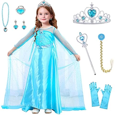 YADODO Elsa Kostüm Kinder Mädchen 92 98 Prinzessin Frozen Elsa Kleid Mädchen Eiskönigin mit Krone Diadem Handschuhe Zauberstab Kostüm Elsa Kinder Mädchen Cover
