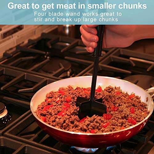 ABILITH Heat Resistant Meat Chopper Stick, Multifunctional Meat and Potato Masher Stick & Smasher for Hamburger Meat, Ground Beef, Turkey & More, Stick Cookware (2 Packs, Black & Red)
