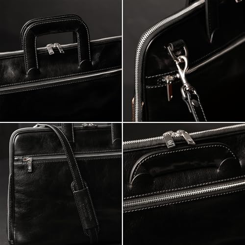 Image of Time Resistance Slim Leather Briefcase - Italian Handmade Leather Computer Bag - Briefcase for Men and Women - Laptop Bag