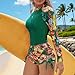 Women's Swimsuit 2PC Set Fashion Hawaii Printed Long Sleeves Crewneck Swim Shirts Swimming Shorts Bathing Suit Medium Green