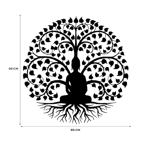 Image of METSY Metal Buddha Tree Wall Art Black in Round Shape for home & office Decoration | Metal Wall Art | Wall Decor Items