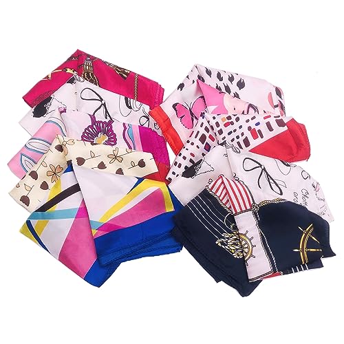 QUUPY 10PCS Womens Square Silky Scarf Head Neck Scarf Womens Hair Tie Band Multipurpose Printed Small Satin Scarf 50 x 50 cm (Color Random)