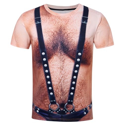 RAISEVERN Tshirt Herren Lustig Hässlich 3D Druck Coole Brusthaare Männer Jugendliche Junge T-Shirt Party Geschenk Bekleidung L