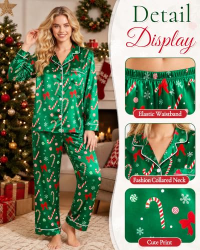 Image of Silky Pajamas for Women 2 Piece Long Sleeve Pj Sets Women's Satin Sleepwear Button Down Loungewear Set