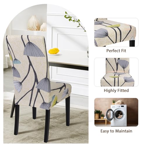 Image of SearchI Dining Room Chair Covers Set of 4, Stretch Printed Parsons Chair Slipcovers Spandex Removable Washable Kitchen Chair Protector Cover for Dining Room, Hotel, Ceremony(Dandelion Pattern)