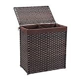 Mxfurhawa Divided Laundry Basket Foldable Rattan Laundry Hamper, with Removable Washable Liner Bag,...