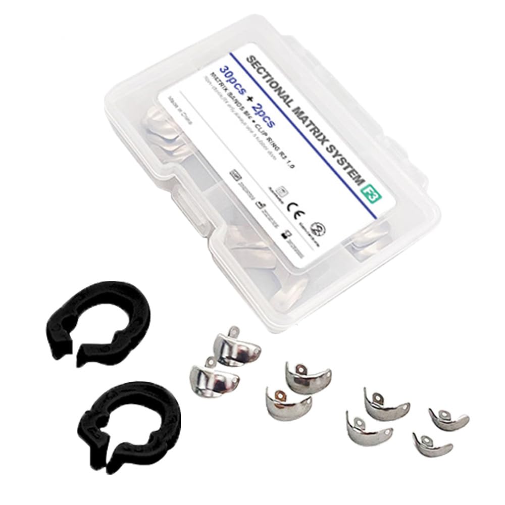 Sectional Matrix System Kit with 30 Pcs Metal Matrix Bands and 2Pcs Clamping/Separating Rings (F3)