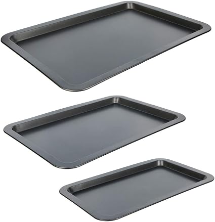 Set di 3 placche da forno - Rivestimento anti-adesivo - Colore: grigio :  Amazon.it: Casa e cucina