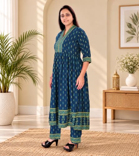 Image of Momenta Women's Pure Cotton Maternity Kurta Set | Feeding Kurti with Concealed Zippers | Maternity Dress for Pre & Post Pregnancy