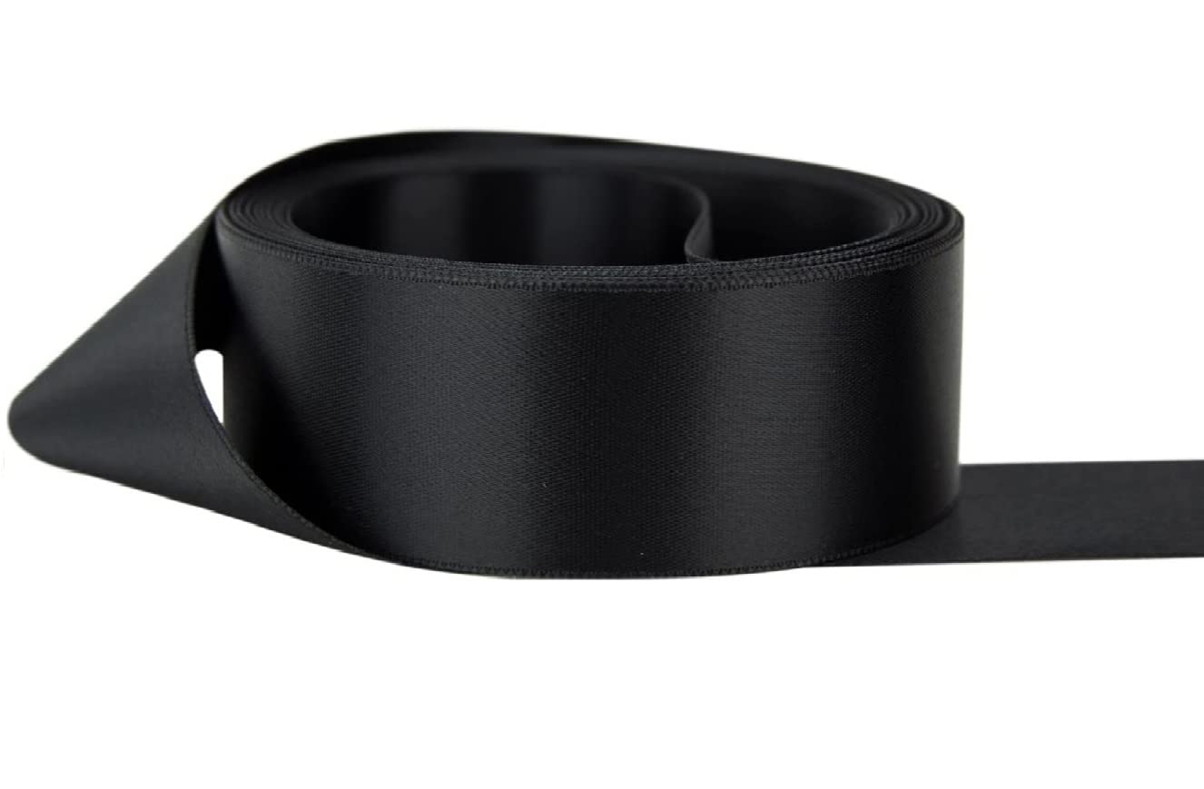Double Sided Satin Ribbon Size 25mm x 10 Meters, Perfect for Gifts Wrap Sew Party, Decorations Events Dress Wedding Christmas Crafts, Bows Car, DIY, Bouquets, Cake More (Black)