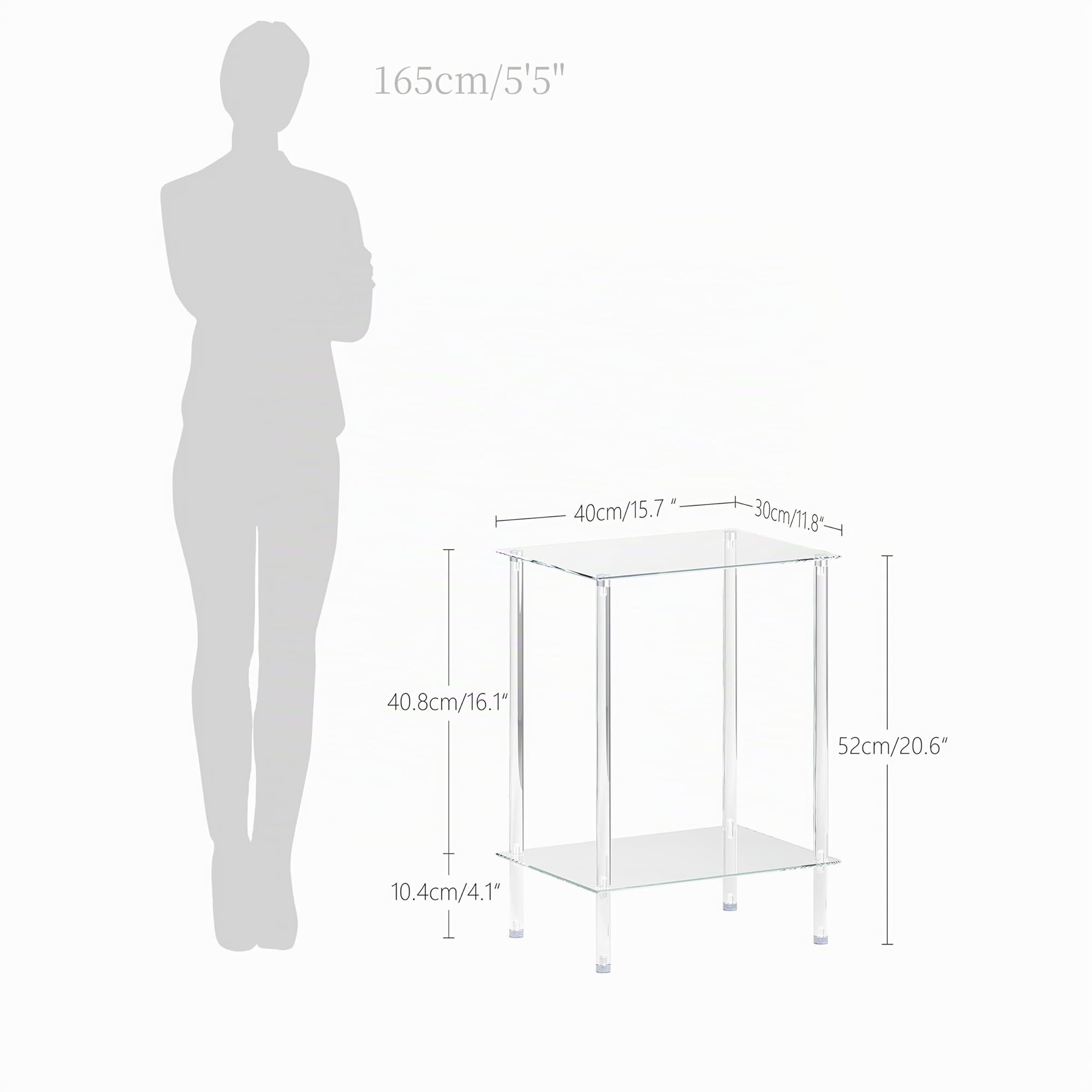 Table d'appoint en Verre Bout de Canape Transparente Petite Table Basse à 2 Niveaux Bouts de Canapé de Salon Tendance Convient pour Les Salons Les Chambres à Coucher et Les Bureaux LET518TR