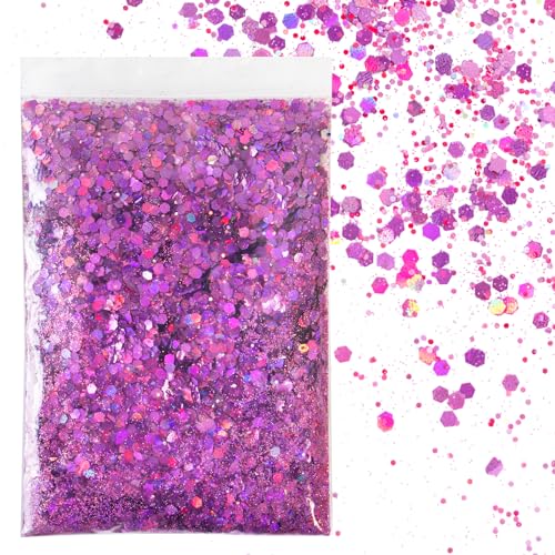 50g Poudre à Paillettes Rose Peinture Pailletée Fines Scintillant Accessoire Décoration Maquillage Ongles Nail Bricolage Artisanat Carte pour Fête Noël Mariage Anniversaire (Rose)