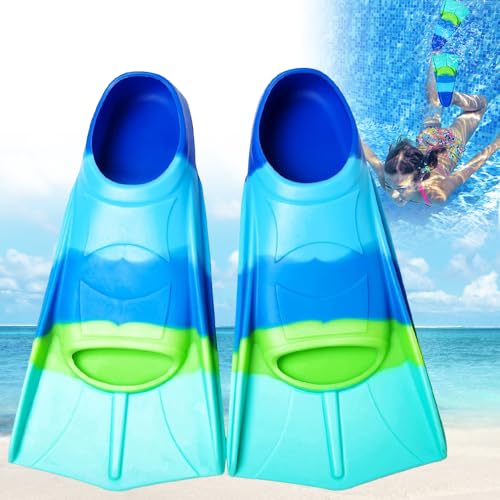 ADDLIVE Aletas de buceo para niños, aletas de buceo cortas, 100% silicona, aletas cortas de entrenamiento para natación, aletas cortas de silicona, aletas cortas para niños (azul, XXS)
