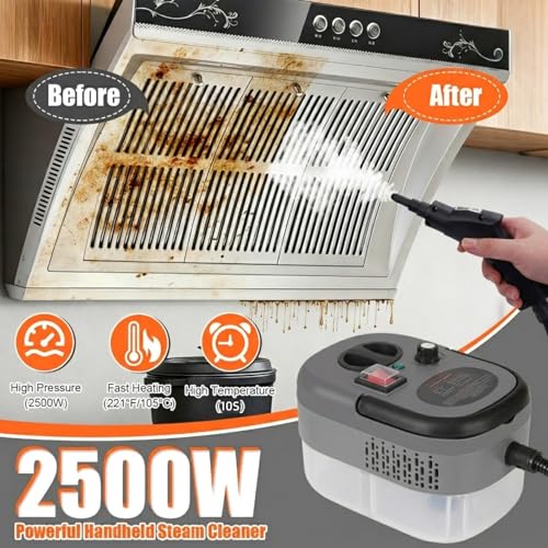 Image of Foandbevi 2500W Handheld Steam Cleaner for Home & Car, Steamer for Cleaning | High-Pressure Cleaning: Portable Power for Tile, Dirt, Grout, Grease, Car Detailing Care, 6-Level Adjustable and 10s Heat-Up