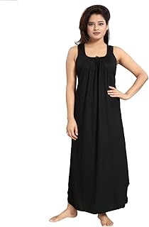 h & c Full Length Women's Hosiery Cotton Fabric Long Nighty Slip/Camisole Slip/Night Wear Maxi for Women (Free Size, Black)-picture-19