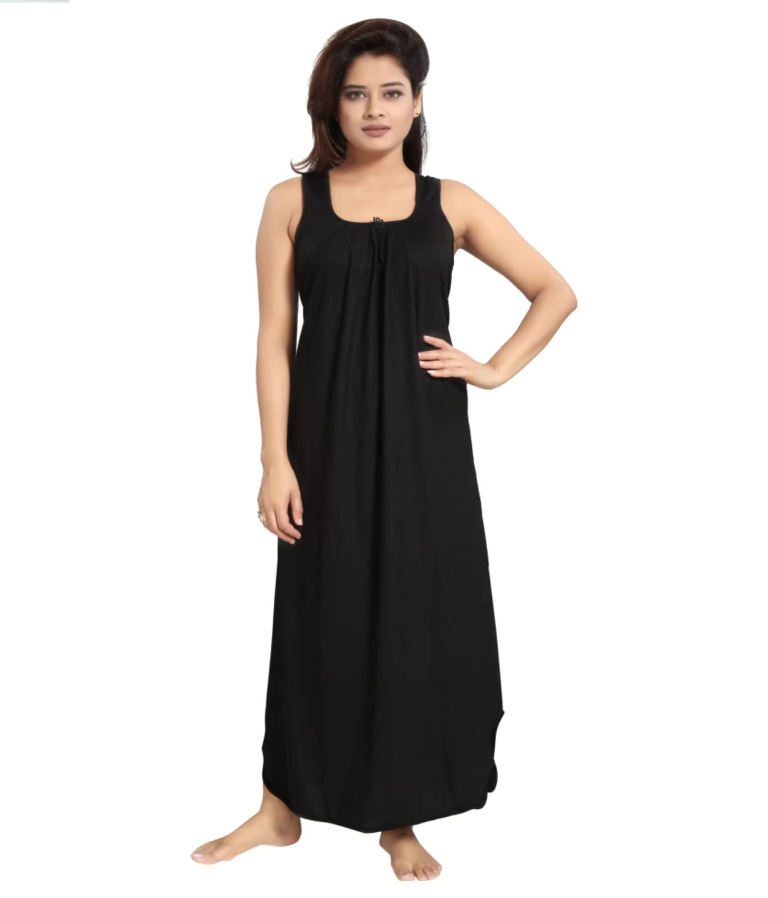 h & c Full Length Women's Hosiery Cotton Fabric Long Nighty Slip/Camisole Slip/Night Wear Maxi for Women (Free Size, Black)-picture-36