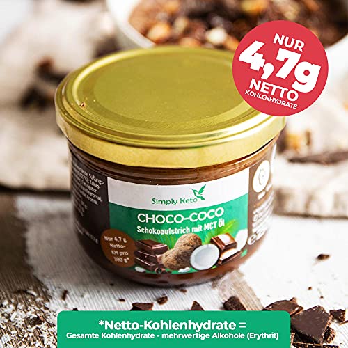 Simply Keto Choco-Coco Creme - Schokoaufstrich mit MCT Öl (Kokosöl) - Für Lower Carb* & Keto Ernährung - Ohne Palmöl & Zuckerzusatz - Gesüßt mit Erythrit - Glutenfrei & Vegan - 230ml – Bild 3