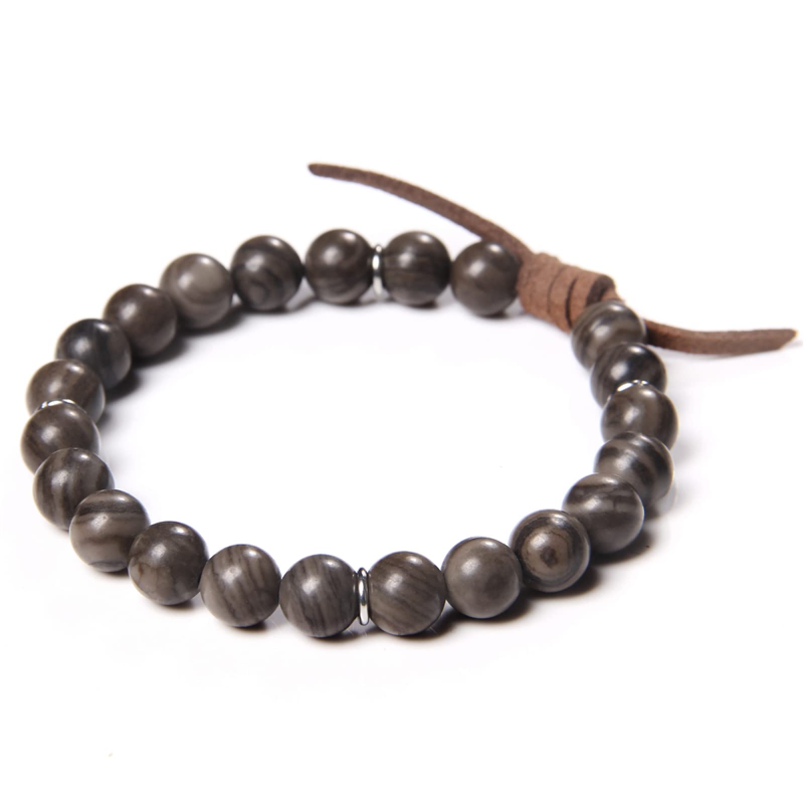 LYGBAOFUL Onyx Stein Armband Herren Braun Schwarz Lederarmband Naturstein Armband Damen Heulend 19cm