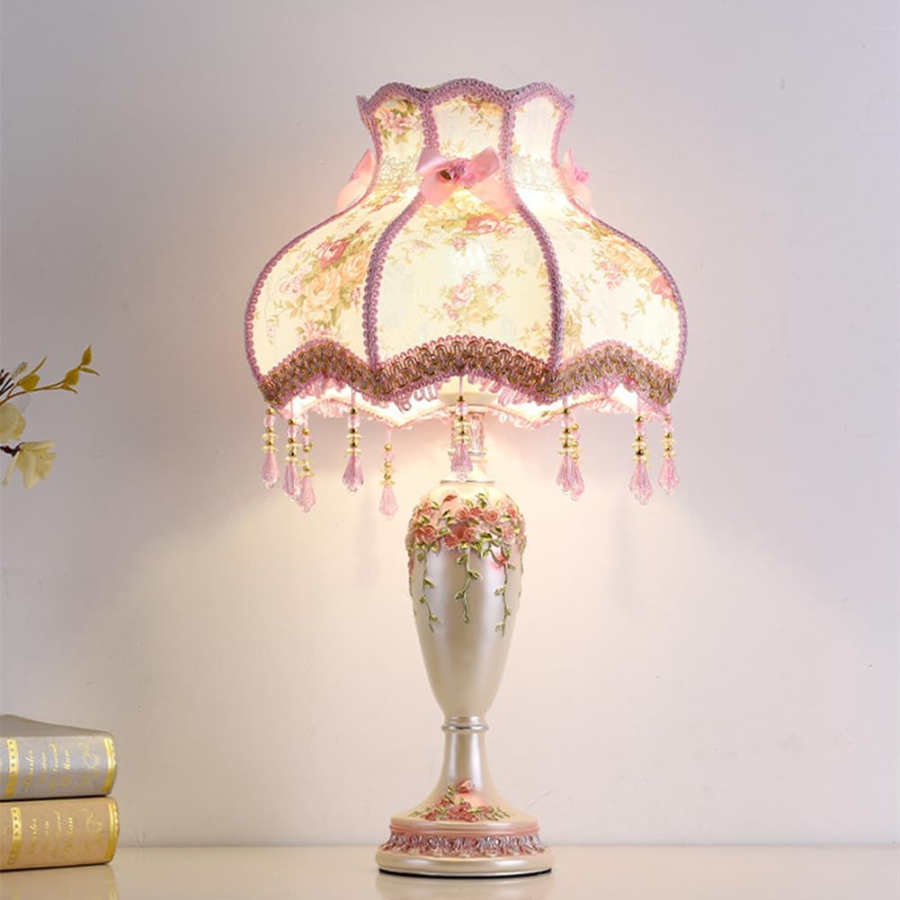 YUDIZWS Victorian Pink Princess Table Lamp French Country Farmhouse Vintage Rustic Bedside Lamp Cute Kids Nightstand Lamp for Girls Bedroom Children Nursery Desk Home Entryway Decor,Pink,2