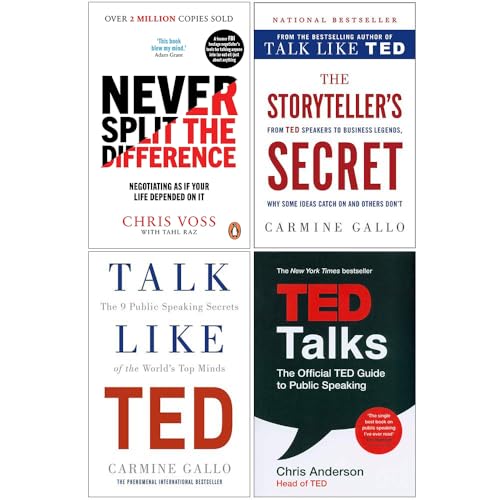 Never Split the Difference, The Storyteller's Secret, Talk Like TED, TED Talks 4 Books Collection Set