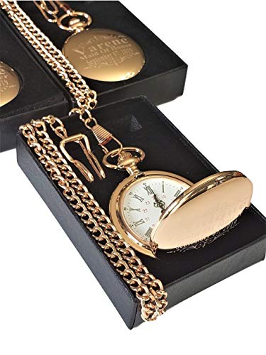 Rose Gold Polished Custom Engraved Pocket Watches - Set Of 4 Gift Set Weddings - Groomsmen Personalized Watches With Chain, Engraving And Box Included (Rose Gold) #TOP1