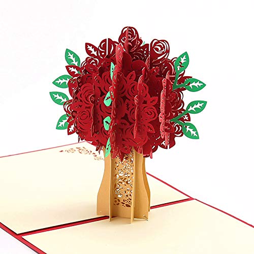3D Pop up Tarjetas y Sobres/Tarjeta de felicitación desplegable para cumpleaños/Navidad/Año Nuevo/Dia de la madre/aniversario/San Valentín/boda/graduación/gracias(Hoja roja)