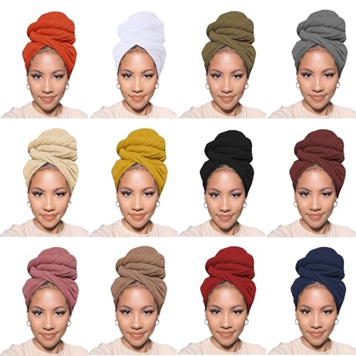 PWEOUKE Head Wraps for Black Women African Head Wrap Lightweight for Women Long Plain Turban Hair Scarf Scarves