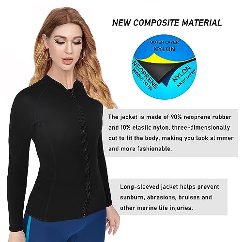 Chaqueta para mujer y pantalones de neopreno de 3mm, traje de neopreno de manga larga para mantener el calor en natación, surf, buceo, esnórquel y deportes acuáticos (Tallas XXL) miniatura 5
