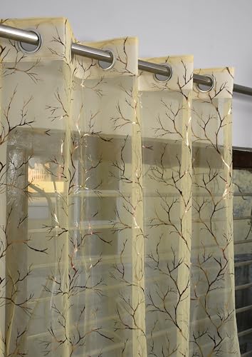Image of Homefab India Multi Foil Transparent Sheer Curtain - 7 X 4 Feet, Door Curtains, Beige, Pack of 1 Piece