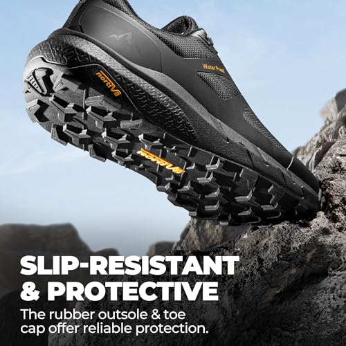 NORTIV 8 Men's Waterproof Hiking Shoes Lightweight Trekking Walking Fashion Sneakers with Arch Support for Camping Tennis Outdoor Training StreamRunner,Size 11,Black,NMUMHI2505