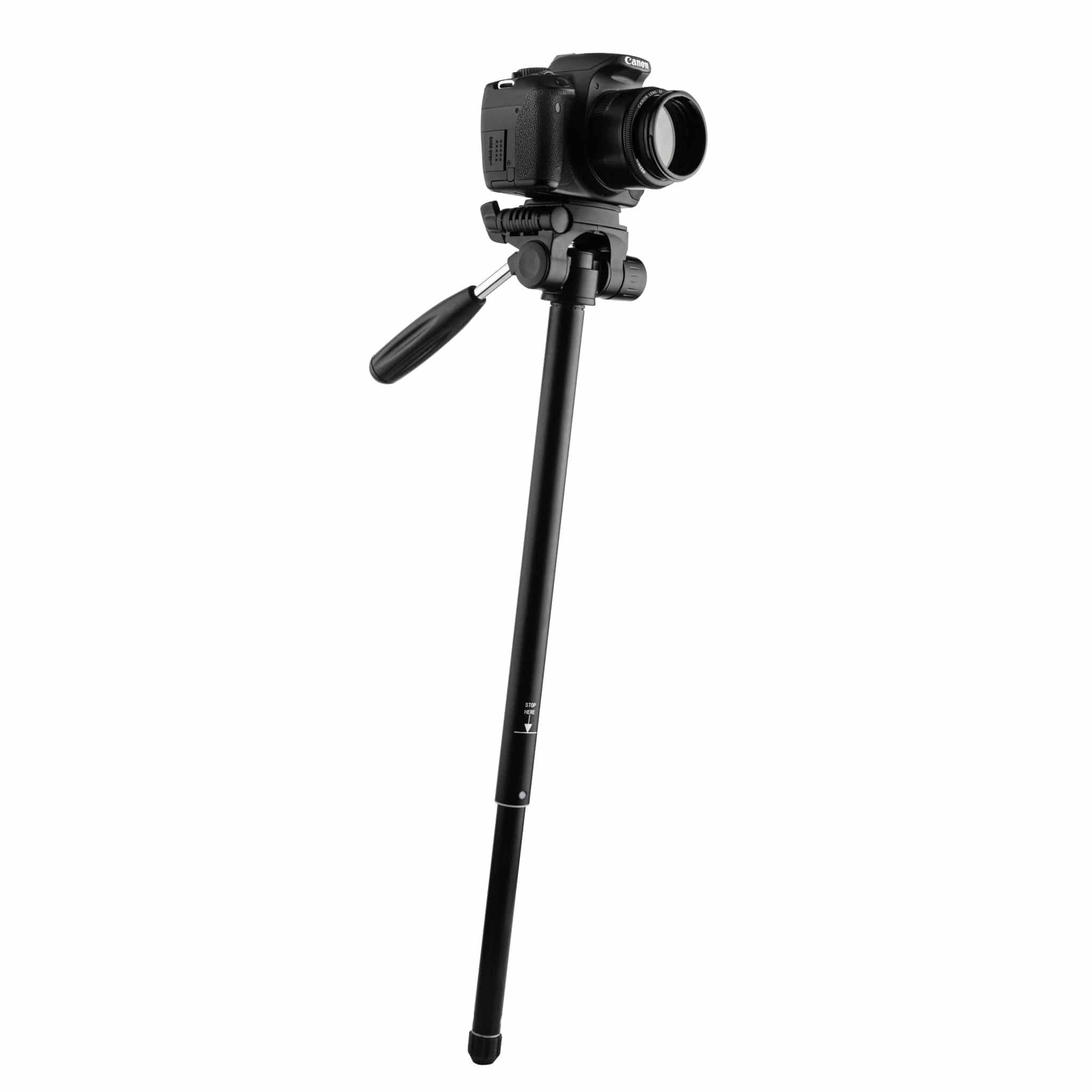 MOJOGEAR 179 cm 3-in-1 Kamerastativ & Handystativ – Dreibeinstativ, Einbeinstativ und Horizontalarm für Overhead-Aufnahmen – inkl. Premium Handyhalterung und Tragetasche - Schwarz