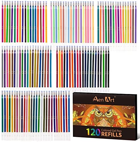 120 Colors Gel Pens Refills for Adult Coloring Books, 40% More Ink for Aen Art Colored Gel Pens Set