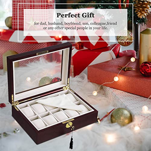 Yescom 10 Slot Wooden Watch Display Case Watch Box Holder Glass Top Jewelry Collection Storage Organizer Ebony Wood #TOP1