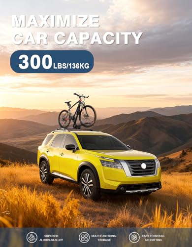 Image of Roof Rack Cross Bars 300lbs Compatible with Nissan Pathfinder 2022 2023 2024 2025 2026 SV SL Platinum with Raised Side Rails,Heavy Duty All-Metal Aluminum Crossbar Luggage Racks Roof Rails