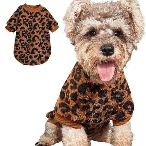 MeiAOBest Dog Winter Plush Warm Sweater,Cold Weather Pet Pajamas Pullover,Lovely Dog Flannel Clothing for Cat Puppy Small Dog_M(Brown Leopard)
