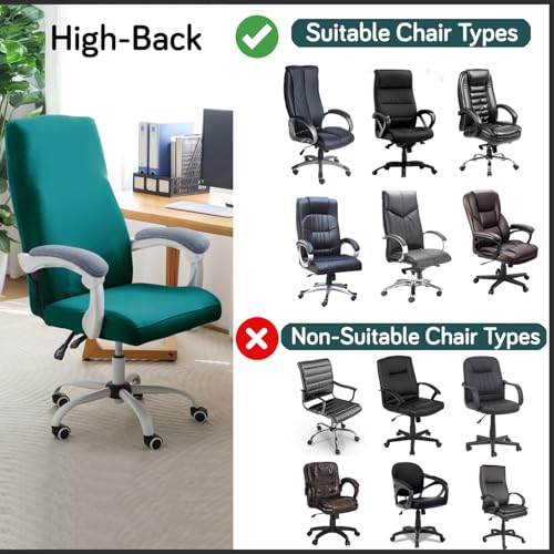 Image of HOKIPO 'SereneSolids' 140 GSM Office Chair Cover for Executive High-Back Chair - Stretchable Fabric, Washable & Anti-Slip - Fits Big & Tall Office Chairs, Teal (AR-5220-TEAL-L)